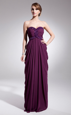 Keizer Sweetheart Vloerlengte Chiffon Avondjurk met Roes Kraal Lovertjes (017014566)