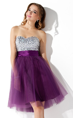 Empire Cœur Mi-longues Tulle Charmeuse Robe de Cocktail avec Brodé (016013814)