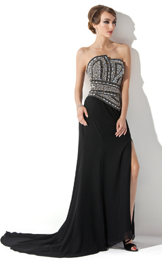 Nauwaansluitend Scallop Neck Korte Sleep Chiffon Avondjurken met Kraal (017005818)