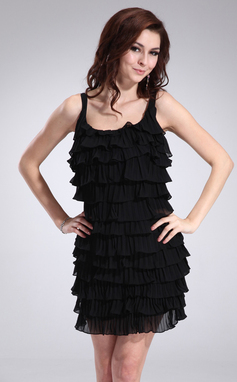 Gaine Col rond Court/Mini Mousseline Robe de Cocktail avec Ondulé (016008780)