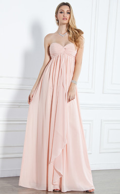 Keizer Sweetheart Vloerlengte Chiffon Avondjurken met Roes (017004359)