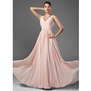 A-Line/Princess V-neck Floor-Length Chiffon Prom Dress With Ruffle (018005068)